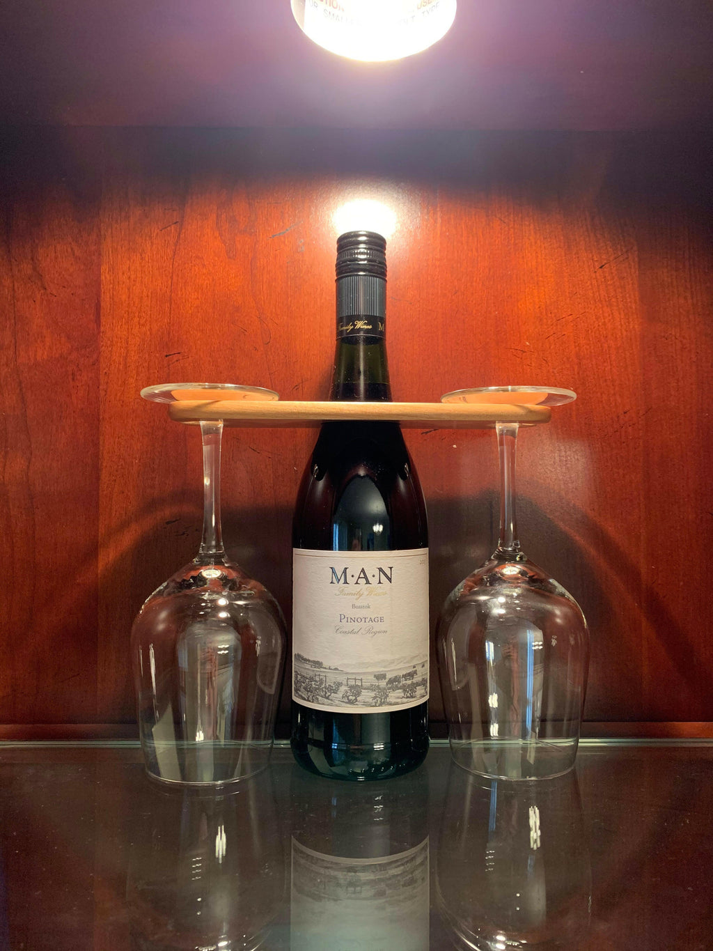Custom Engraved Wood Wine Glass Caddy Wine Butler.