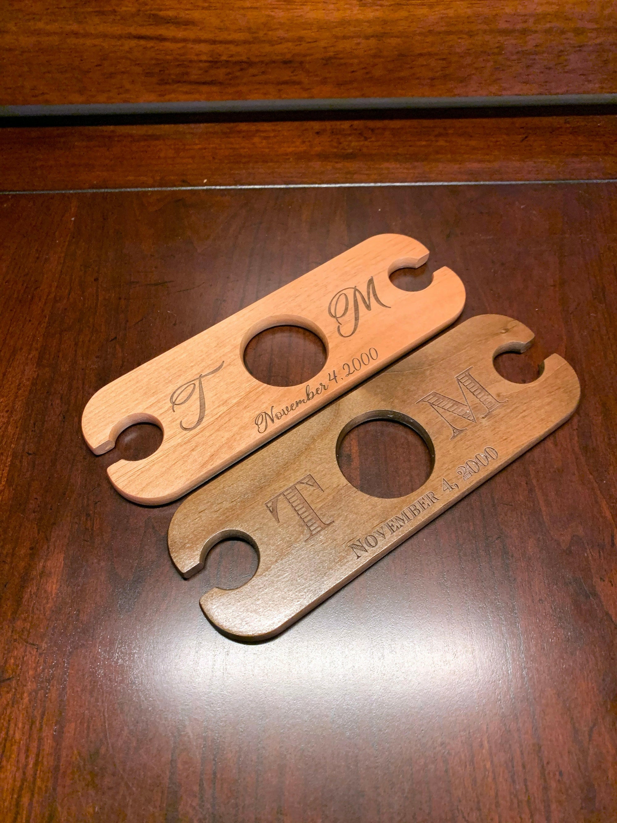 Custom Engraved Wood Wine Glass Caddy Wine Butler.