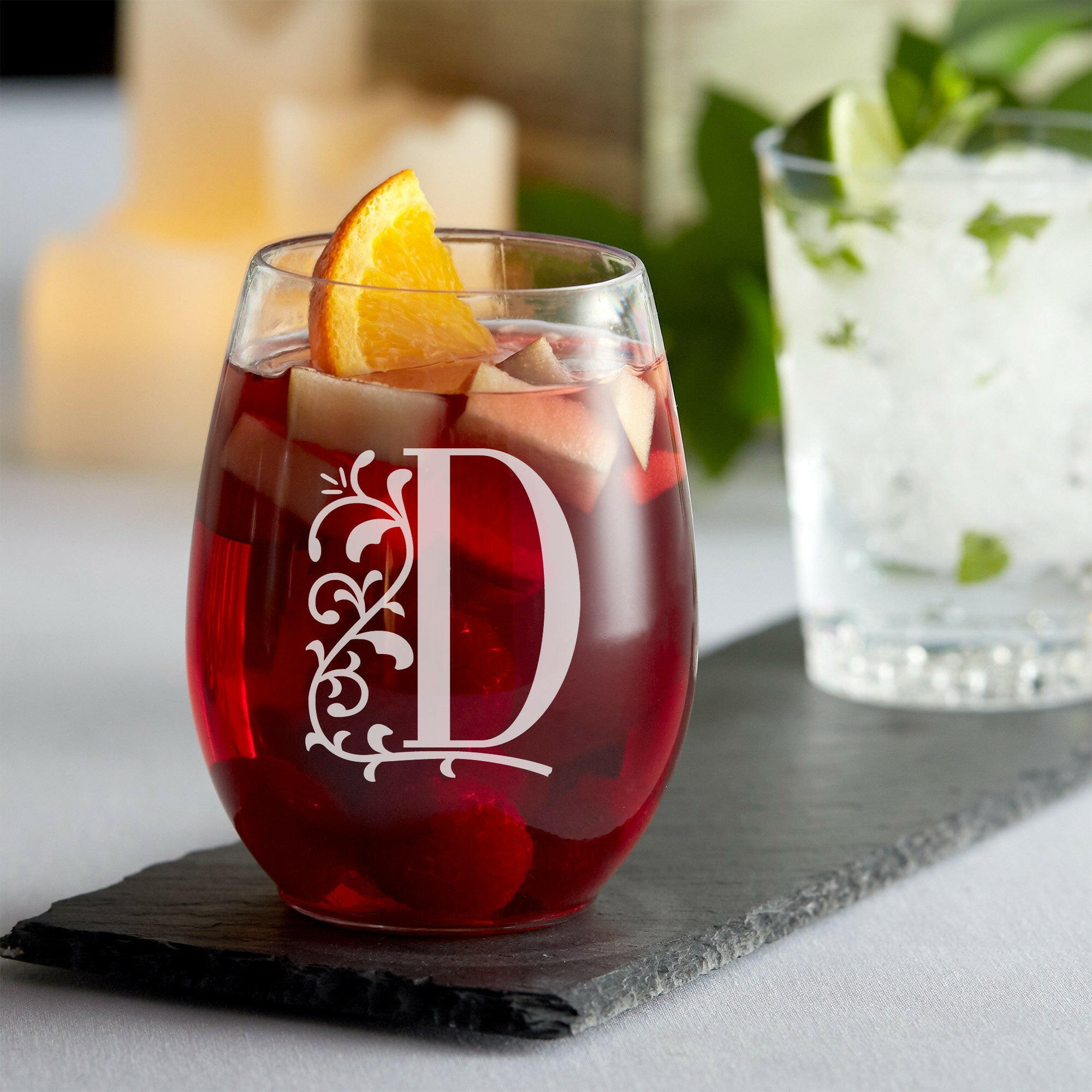 Personalized Stemless Wine Glasses.