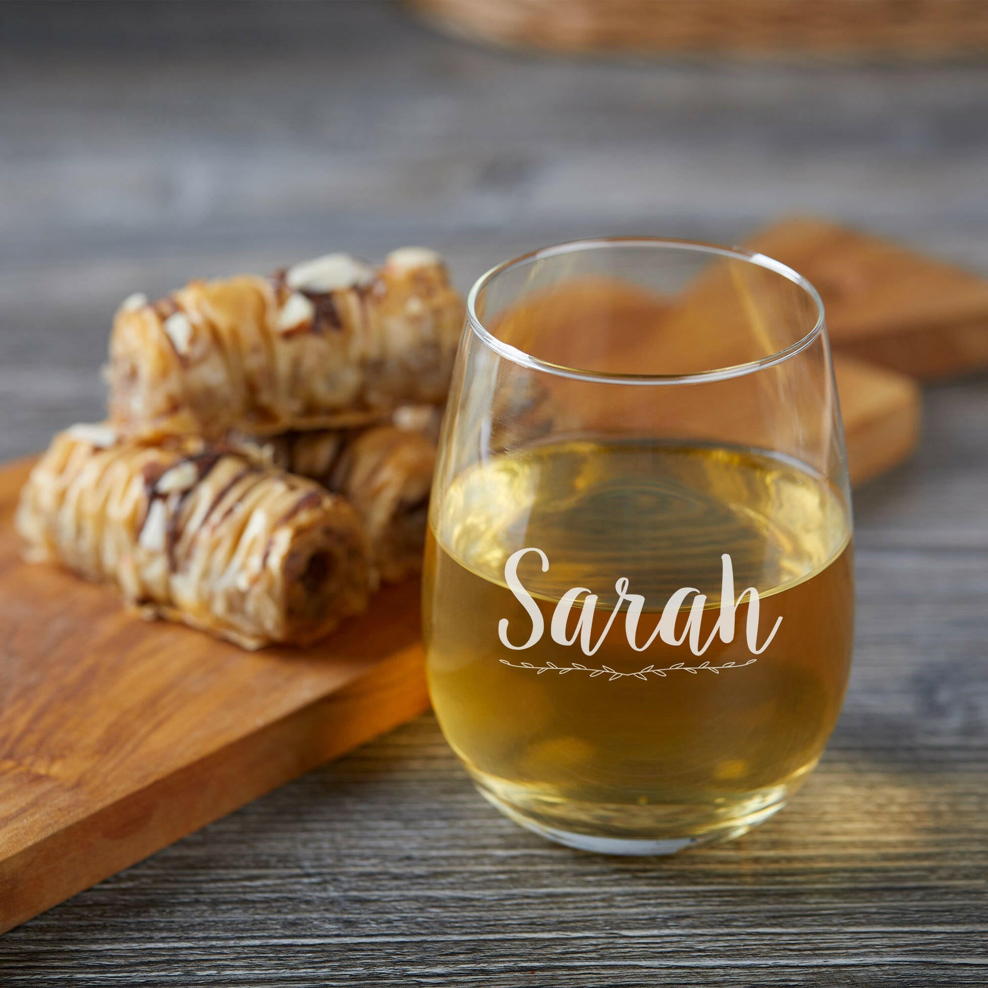 Personalized Stemless Wine Glasses.