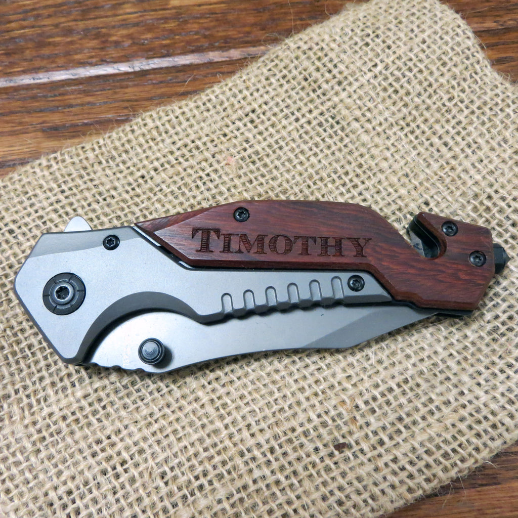 Engraved Pocket Knife, Personalized Wood Knife